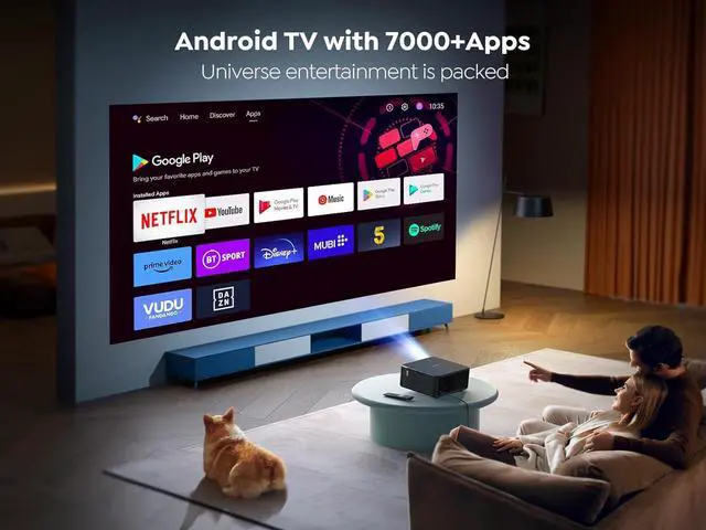 Alt view image 5 of 7 - Projector 4K with Android TV, YABER K2s 1000 ANSI WiFi 6 Bluetooth Projector,Sound by JBL, Dolby Audio, Auto Focus & Keystone,Native 1080P 4K Supported Outdoor Movie Projector with Netflix 7000+ Apps