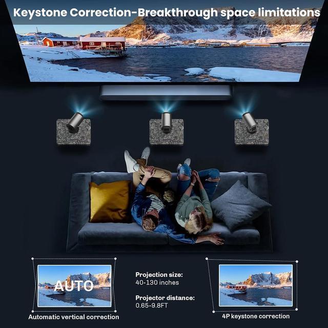 Alt view image 5 of 7 - Mini Projector with WiFi and Bluetooth, Auto Keystone Ceiling Projector,2024 Upgraded 350ANSI, Smart Projector with Android11.0, Short Throw Outdoor Portable Movie Projector, HY300Pro