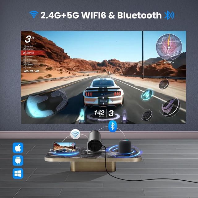 Alt view image 4 of 7 - Mini Projector with WiFi and Bluetooth, Auto Keystone Ceiling Projector,2024 Upgraded 350ANSI, Smart Projector with Android11.0, Short Throw Outdoor Portable Movie Projector, HY300Pro