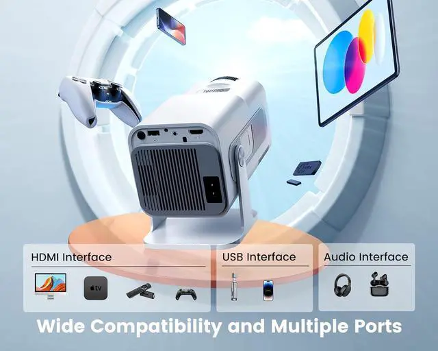 Alt view image 7 of 7 - 270°Adjustable StandMini Projector 4K with WiFi 6 and Bluetooth,TOPTRO Native HD 1080P Outdoor Portable Projector,Auto Keystone Home Theater Movie Projector for iOS/HDMI/TV Stick/PS5