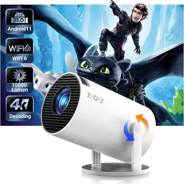 Main image of Smart Mini Projector WiFi6 Bluetooth 5.0 XGODY Gimbal 3 Protable Projector 12000L Support 4K with Android TV 11.0, Auto Keystone Correction Video Projector, 180°Rotatable Stand for Home Movie