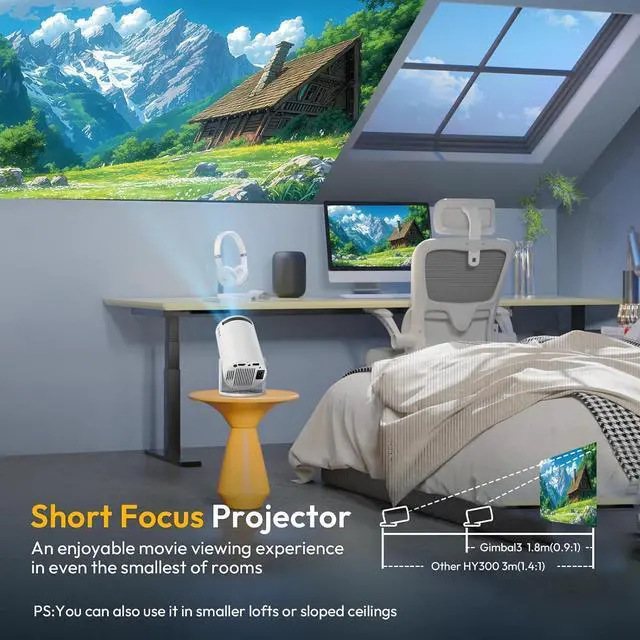 Alt view image 5 of 7 - Smart Mini Projector WiFi6 Bluetooth 5.0 XGODY Gimbal 3 Protable Projector 12000L Support 4K with Android TV 11.0, Auto Keystone Correction Video Projector, 180°Rotatable Stand for Home Movie