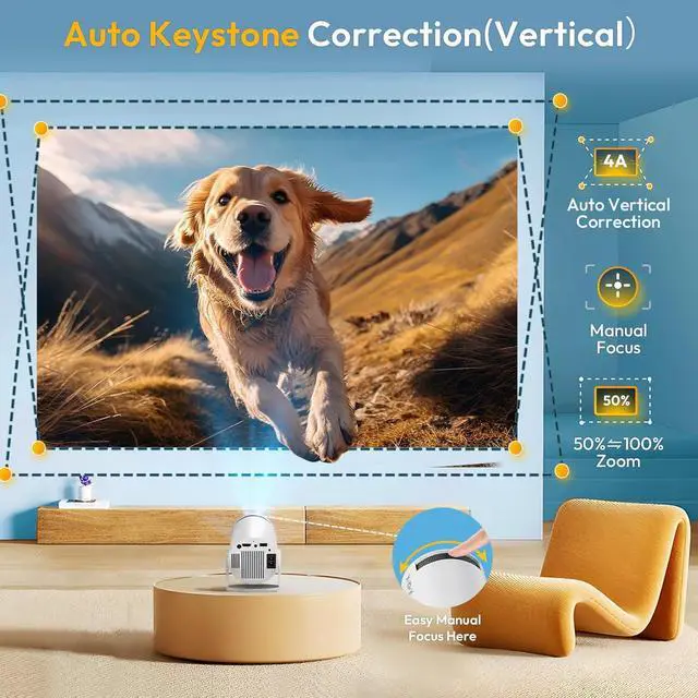 Alt view image 7 of 7 - Smart Mini Projector WiFi6 Bluetooth 5.0 XGODY Gimbal 3 Protable Projector 12000L Support 4K with Android TV 11.0, Auto Keystone Correction Video Projector, 180°Rotatable Stand for Home Movie