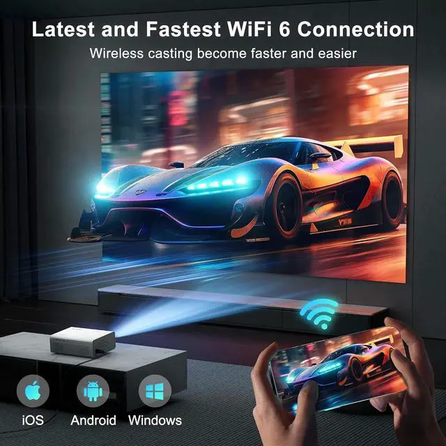Alt view image 4 of 7 - Projector with WiFi 6 and Bluetooth 5.2, 600 ANSI Native 1080P 4K Supported, Agreago Outdoor Projector with Screen, Movie Projector Compatible with HDMI/USB/TV Stick