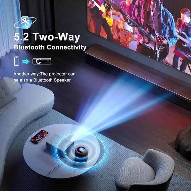 Alt view image 5 of 7 - Projector with WiFi 6 and Bluetooth 5.2, 600 ANSI Native 1080P 4K Supported, Agreago Outdoor Projector with Screen, Movie Projector Compatible with HDMI/USB/TV Stick