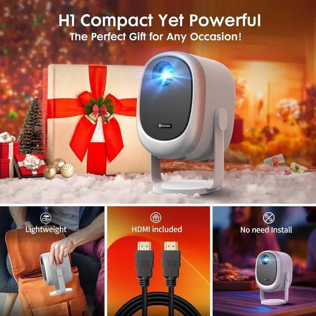 Alt view image 6 of 7 - Mini Portable Projector with WiFi and Bluetooth,360° Rotatable, EXTRAVIS H1 Projector Support 1080P HD Movie Projector 500ANSI, Auto Keystone & Focus, Smart Outdoor Projector, Full-Sealed Engine