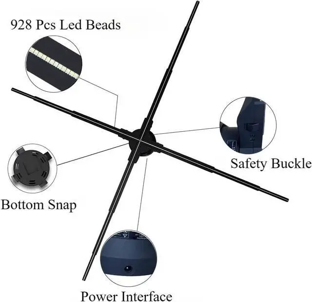 Alt view image 3 of 7 - Large 3D Hologram Fan, Holographic Projector Display, 1280P HD LED Hologram Fan Stereo Advertising Machine Display with Audio for Christmas Halloween Party Home Decor 80cm/31.5inch
