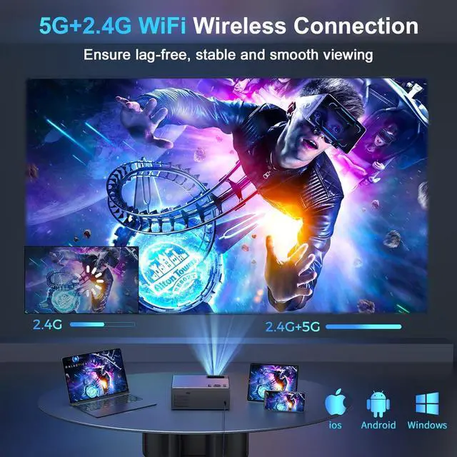 Alt view image 2 of 7 - Projector with 5G WiFi and Bluetooth, 1080P 15000L Outdoor Projector with HDMI and USB, Max 300" Display Zoom Function for Movies & Gaming, Compatible with TV Stick/Phone/Laptop