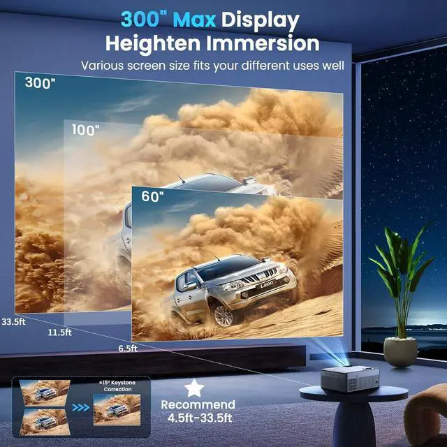 Alt view image 4 of 7 - Projector with 5G WiFi and Bluetooth, 1080P 15000L Outdoor Projector with HDMI and USB, Max 300" Display Zoom Function for Movies & Gaming, Compatible with TV Stick/Phone/Laptop