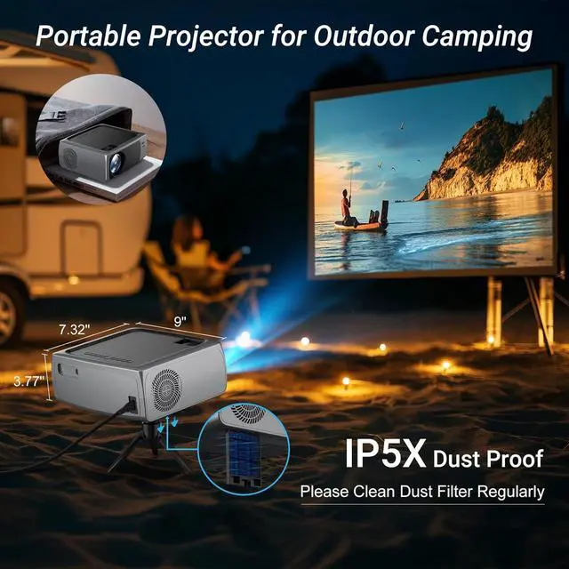 Alt view image 7 of 7 - Projector with WiFi and Bluetooth, 4K Support Outdoor Movie Projector 500 ANSI Native 1080P with Auto Keystone HIFI Speaker, 270" Screen 50% Zoom F410 Phone Projector for HDMI/USB/PC/TV Stick