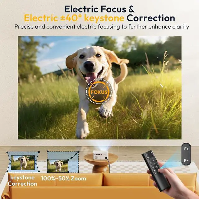 Alt view image 4 of 7 - X2 Android 12 Portable HD Projector 12000L 1080P Support with WiFi and Bluetooth, Electric Focus/Keystone, Built-in Netflix, YouTube 8000+ APP, Tripod Included(Pearl White)