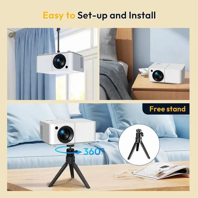 Alt view image 5 of 7 - X2 Android 12 Portable HD Projector 12000L 1080P Support with WiFi and Bluetooth, Electric Focus/Keystone, Built-in Netflix, YouTube 8000+ APP, Tripod Included(Pearl White)