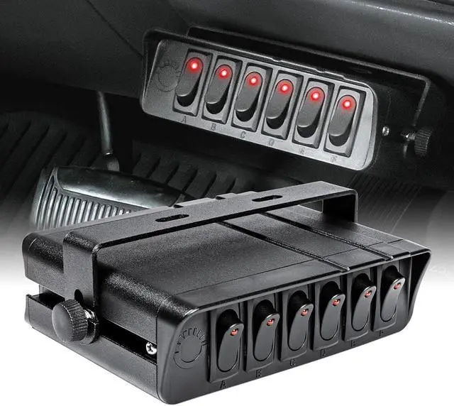 Main image of Mods 6-Gang 12V Rocker Switch Box [40 Amp Max.] [12 AWG Wires][12 Volt DC] SPST On/Off Rocker Toggle Switch Panel Box for Auto Automotive Lights Car Marine Boat Truck Vehicles & More