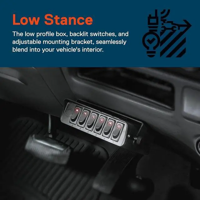 Alt view image 5 of 7 - Mods 6-Gang 12V Rocker Switch Box [40 Amp Max.] [12 AWG Wires][12 Volt DC] SPST On/Off Rocker Toggle Switch Panel Box for Auto Automotive Lights Car Marine Boat Truck Vehicles & More