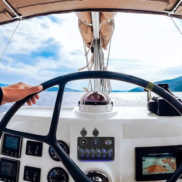 Alt view image 2 of 7 - Nilight 6 Gang Rocker Switch Panel Laser Etched Aluminum Panel LED Light Bar Switch Panel with Cigarette Lighter and Dual USB Charger and Voltmeter for 12V-24V Cars Trailers UTV Boats RVs Campers