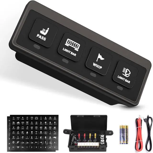 Main image of 4 Gang Wireless Switch Panel, Auxiliary Car Swtich Panel with 2 Light Modes Memory Function, 12V 60A Universal Relay Switch Box for Truck Offroad SUV UTV ATV Boat Marine