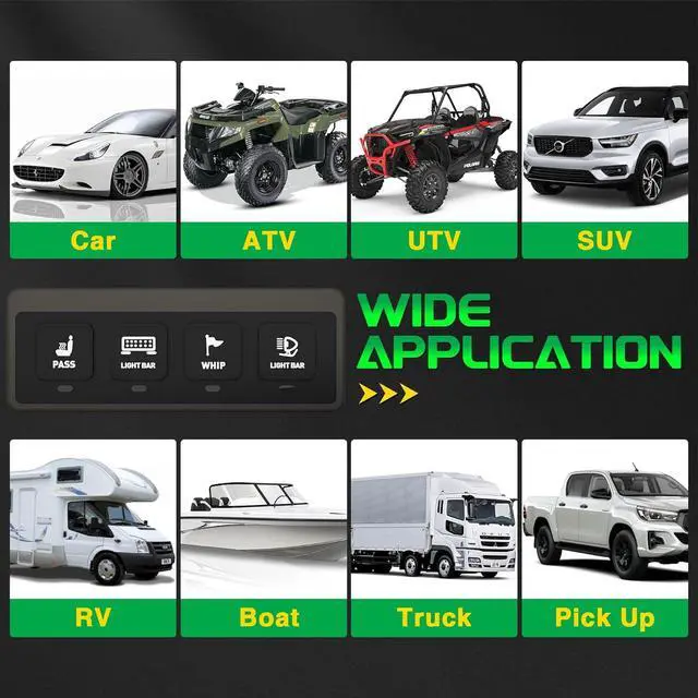 Alt view image 7 of 7 - 4 Gang Wireless Switch Panel, Auxiliary Car Swtich Panel with 2 Light Modes Memory Function, 12V 60A Universal Relay Switch Box for Truck Offroad SUV UTV ATV Boat Marine