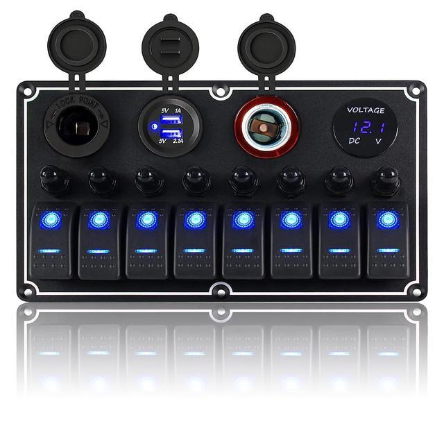 Interruptores Basculantes 12V Panel De Interruptores Basculantes Geloo 4 Gang - 12V, Impermeable IP65, Con Luz LED Azul, Para Coche, Caravana O Barco