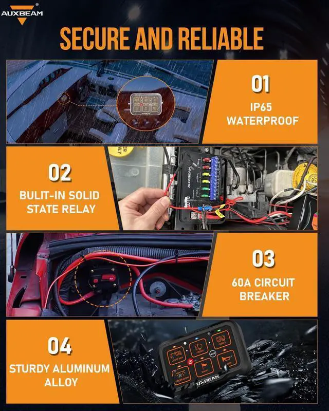 Alt view image 5 of 7 - 6 Gang Switch Panel Bluetooth RGB AR-600 with Toggle Momentary Pulsed Modes Multifunctional Switch pod with Manual and Automatic Backlit Control Boat Switch Panel for Truck Car ATV Waterproof