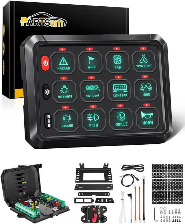 Main image of 5.5 Inch RGB 12 Gang Switch Panel, 3 Silicone Button 5 Brightness Levels Multifunction Toggle Switch Button Auxiliary Circuit Control Box Electronic Relay for Truck RV ATV UTV Boat