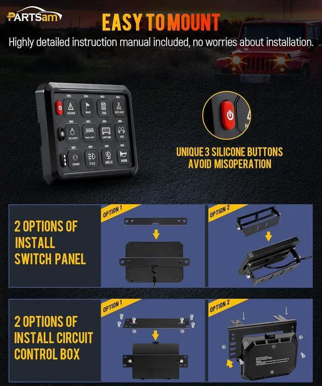 Alt view image 4 of 7 - 5.5 Inch RGB 12 Gang Switch Panel, 3 Silicone Button 5 Brightness Levels Multifunction Toggle Switch Button Auxiliary Circuit Control Box Electronic Relay for Truck RV ATV UTV Boat