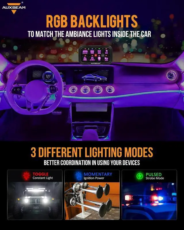 Alt view image 4 of 7 - 8 Gang Switch Panel RC-800 RGB Wireless Remote Control Range Up to 165FT Multifunction Switch Pod 3 lighting modes with Backlit Off and Auto Dimmable for RV Offroad Waterproof 2 Years Warranty