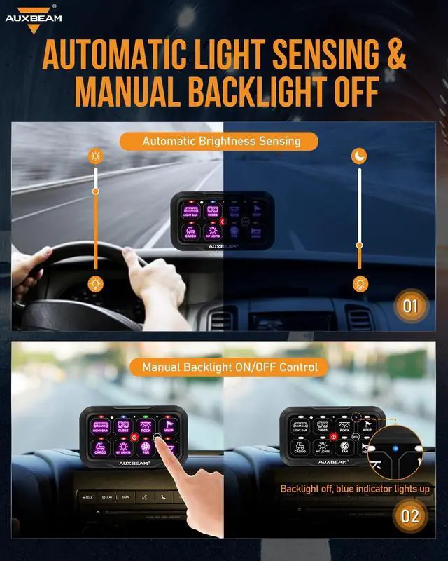 Alt view image 5 of 7 - 8 Gang Switch Panel RC-800 RGB Wireless Remote Control Range Up to 165FT Multifunction Switch Pod 3 lighting modes with Backlit Off and Auto Dimmable for RV Offroad Waterproof 2 Years Warranty