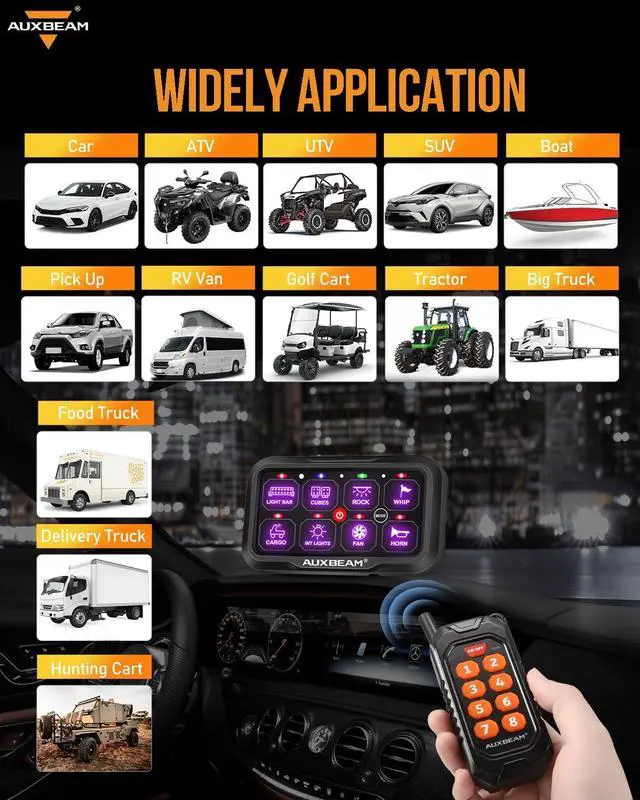 Alt view image 7 of 7 - 8 Gang Switch Panel RC-800 RGB Wireless Remote Control Range Up to 165FT Multifunction Switch Pod 3 lighting modes with Backlit Off and Auto Dimmable for RV Offroad Waterproof 2 Years Warranty