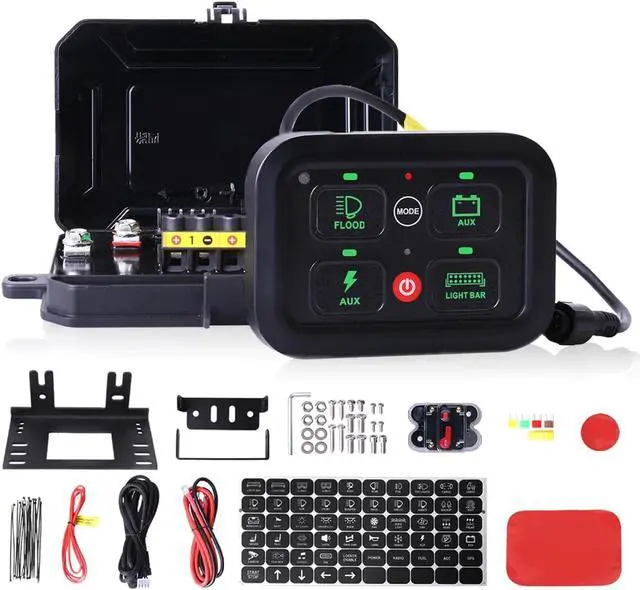 Main image of 4 Gang Switch Panel, 40A Automotive Switch Panel with 3 Lighting Modes Built-in Solid State Relays Auto Dimmable RGB Backlit Function 12V Waterproof Control Panel for Truck UTV Marine