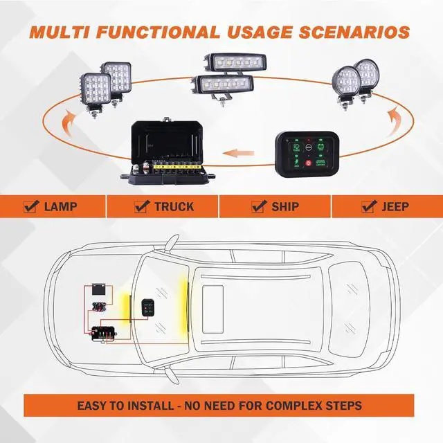 Alt view image 4 of 7 - 4 Gang Switch Panel, 40A Automotive Switch Panel with 3 Lighting Modes Built-in Solid State Relays Auto Dimmable RGB Backlit Function 12V Waterproof Control Panel for Truck UTV Marine
