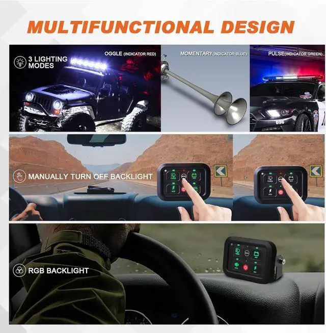 Alt view image 5 of 7 - 4 Gang Switch Panel, 40A Automotive Switch Panel with 3 Lighting Modes Built-in Solid State Relays Auto Dimmable RGB Backlit Function 12V Waterproof Control Panel for Truck UTV Marine