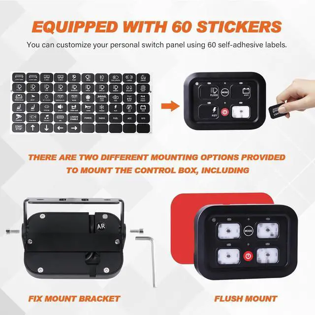 Alt view image 6 of 7 - 4 Gang Switch Panel, 40A Automotive Switch Panel with 3 Lighting Modes Built-in Solid State Relays Auto Dimmable RGB Backlit Function 12V Waterproof Control Panel for Truck UTV Marine