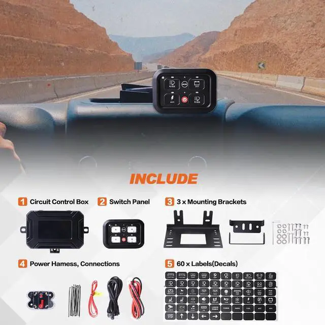 Alt view image 7 of 7 - 4 Gang Switch Panel, 40A Automotive Switch Panel with 3 Lighting Modes Built-in Solid State Relays Auto Dimmable RGB Backlit Function 12V Waterproof Control Panel for Truck UTV Marine