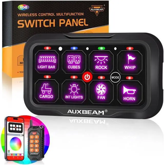 Main image of 8 Gang Switch Panel Bluetooth RGB AC-800 with APP&Remote Control Toggle Momentary Pulsed Switch Pod Off Backlight for Truck Offroad UTV ATV Car Marine 12-24V Waterproof 2 Years Warranty