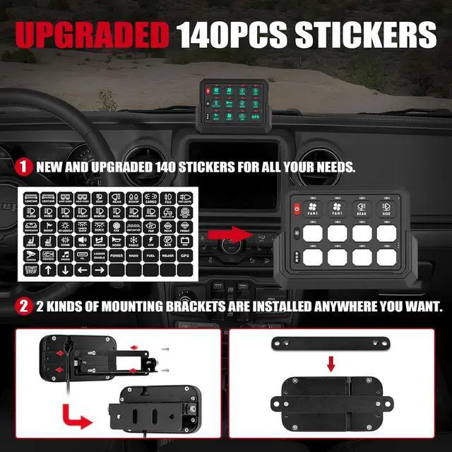 Alt view image 3 of 7 - Wireless RGB 12 Gang Switch Panel 265 Ft Circuit Control Relay System Switch Panel Universal for Off-Road Truck UTV ATV Boat