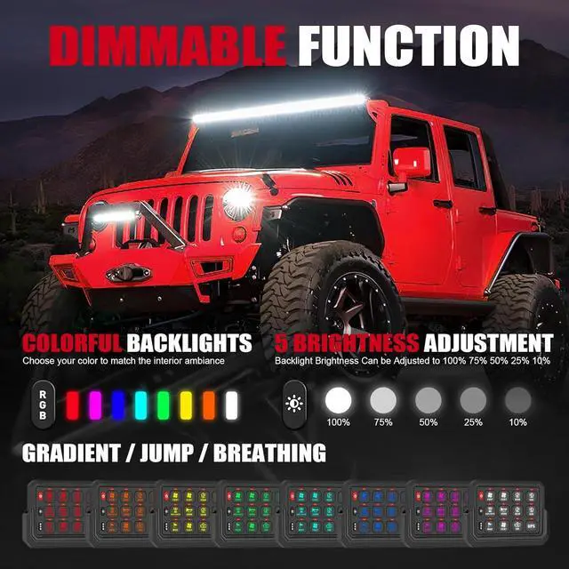 Alt view image 5 of 7 - Wireless RGB 12 Gang Switch Panel 265 Ft Circuit Control Relay System Switch Panel Universal for Off-Road Truck UTV ATV Boat