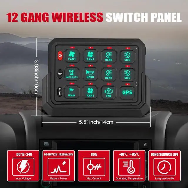 Alt view image 4 of 7 - Wireless RGB 12 Gang Switch Panel 265 Ft Circuit Control Relay System Switch Panel Universal for Off-Road Truck UTV ATV Boat