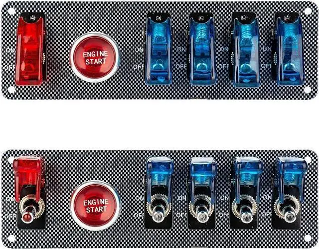 Alt view image 2 of 7 - dc12v flip-up Ignition Switch Panel,5 in 1 car Engine Start Push Button led Toggle Switch Panel for Racing Sport Competitive car (4 Blue 1 Red)