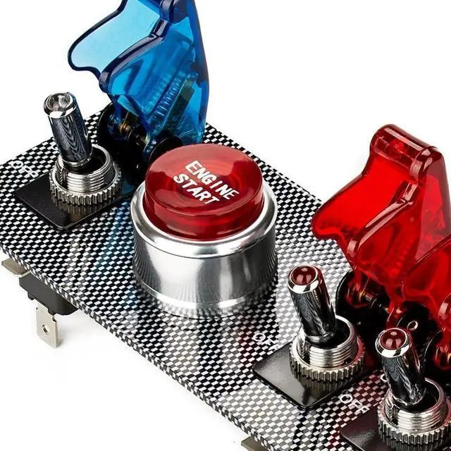 Alt view image 4 of 7 - dc12v flip-up Ignition Switch Panel,5 in 1 car Engine Start Push Button led Toggle Switch Panel for Racing Sport Competitive car (4 Blue 1 Red)