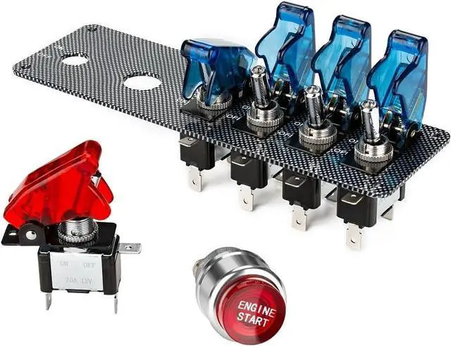 Alt view image 5 of 7 - dc12v flip-up Ignition Switch Panel,5 in 1 car Engine Start Push Button led Toggle Switch Panel for Racing Sport Competitive car (4 Blue 1 Red)