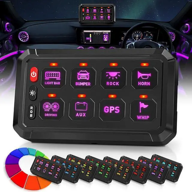 Main image of Switch Panel 8 Gang Switch Panel Universal Circuit Control Relay System LED Control Panel Switch Touch Switch Box for Car Truck Boat Marine ATV UTV SUV - RGB