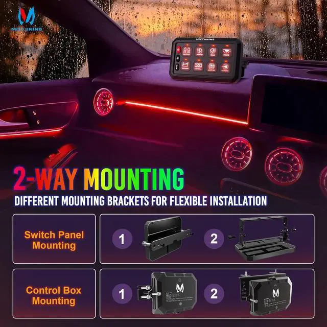 Alt view image 6 of 7 - Upgraded P1s-X RGB 5 Inch 8 Gang Switch Panel, Multifunction Toggle Momentary Strobe Pulsed Switch Pod, 5-Level Brightness Circuit Control Relay System Box for Truck RV Offroad