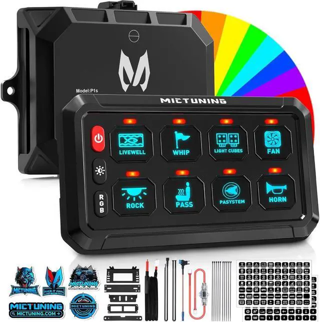 Main image of Upgraded P1s-X RGB 5 Inch 8 Gang Switch Panel, Multifunction Toggle Momentary Strobe Pulsed Switch Pod, 5-Level Brightness Circuit Control Relay System Box for Truck RV Offroad