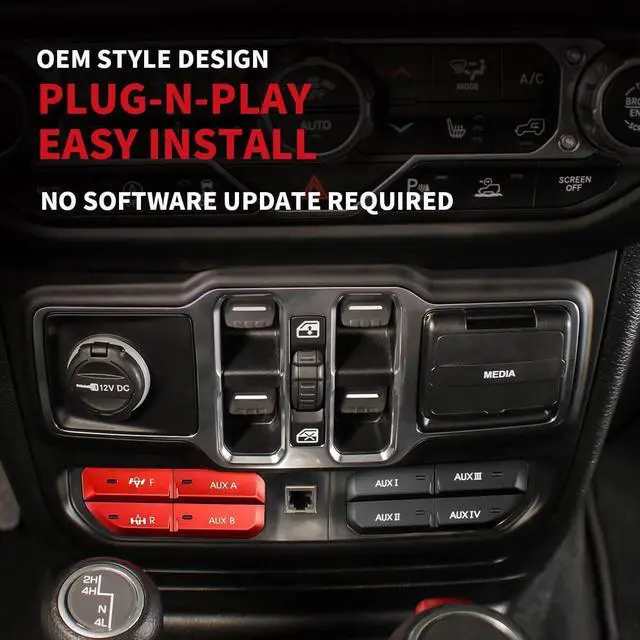 Alt view image 6 of 7 - No Software Update Required OEM Style Plug&Play Front & Rear Locker Switch Aux Switch Panel Dash 4 Buttons for JL 2018-2023 & JT 2019-2023, Red, for LASFIT