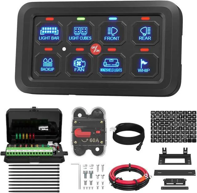 Main image of 8 Gang Switch Panel RGB LED Lighted Multi-Function Switch Pod Toggle Momentary Pulsed Touch Control Switch Panel Dimmable for Car Truck ATV UTV Boat