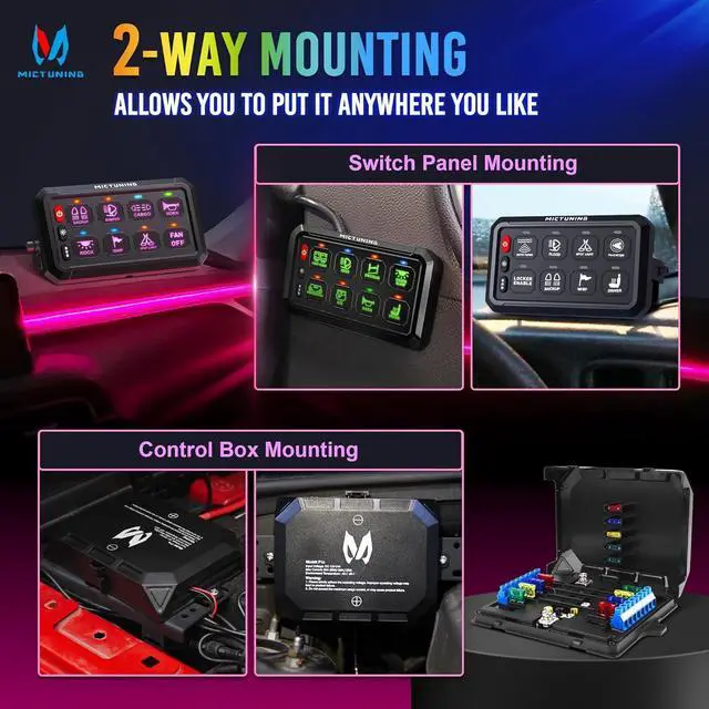 Alt view image 6 of 7 - P1B RGB 8 Gang Switch Panel, Multifunction Toggle Momentary Flash Strobe Pulsed Switch Pod with Backlit Off, 5-Level Brightness Circuit Control Relay System Box for Truck RV Offroad Marine