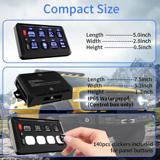 Alt view image 5 of 7 - 8 Gang Switch Panel Multifunction Constant Momentary Strobe Panel Backlight Color Changing 60A IP65 Universal 12V 24V for Truck UTV Offroad
