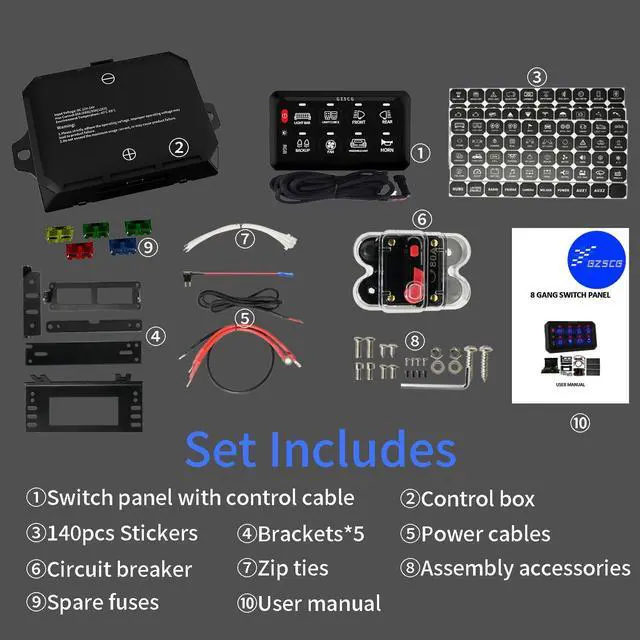 Alt view image 7 of 7 - 8 Gang Switch Panel Multifunction Constant Momentary Strobe Panel Backlight Color Changing 60A IP65 Universal 12V 24V for Truck UTV Offroad