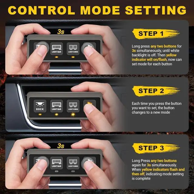Alt view image 3 of 7 - Wireless 4 Gang Switch Panel - Multifunction Toggle Switches Control High Performance 80A Circuit Control Relay Switch Box with 2 Light Memory Function for 12V Truck SUV UTV ATV Marine RV
