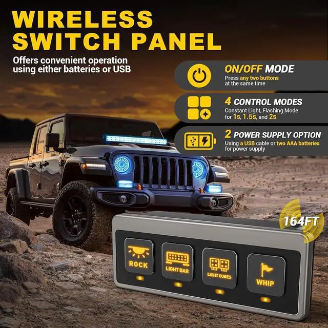 Alt view image 2 of 7 - Wireless 4 Gang Switch Panel - Multifunction Toggle Switches Control High Performance 80A Circuit Control Relay Switch Box with 2 Light Memory Function for 12V Truck SUV UTV ATV Marine RV